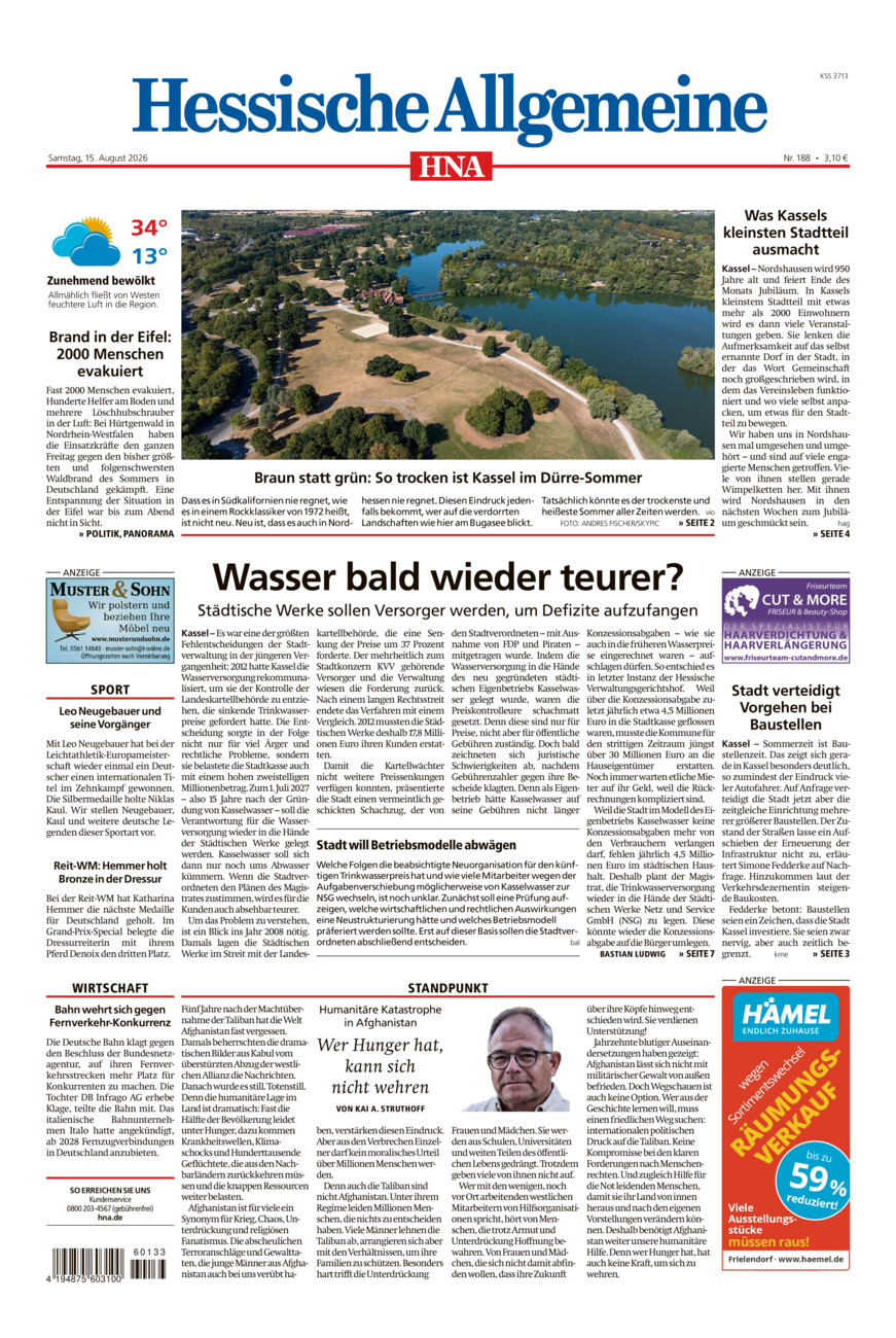 Hessische Allgemeine (Kassel-Mitte) vom Samstag, 15.08.2026