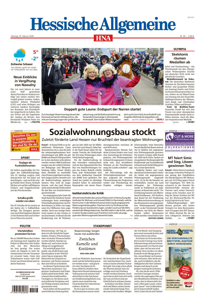 Hessische Allgemeine (Kassel-Mitte) vom Montag, 16.02.2026