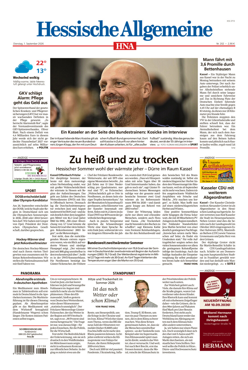 Hessische Allgemeine (Kassel-Mitte) vom Dienstag, 01.09.2026