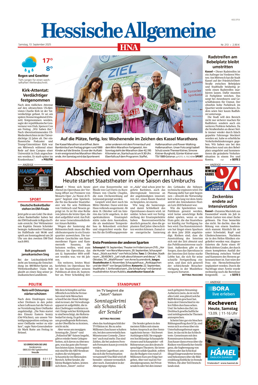 Hessische Allgemeine (Kassel-Mitte) vom Samstag, 13.09.2025