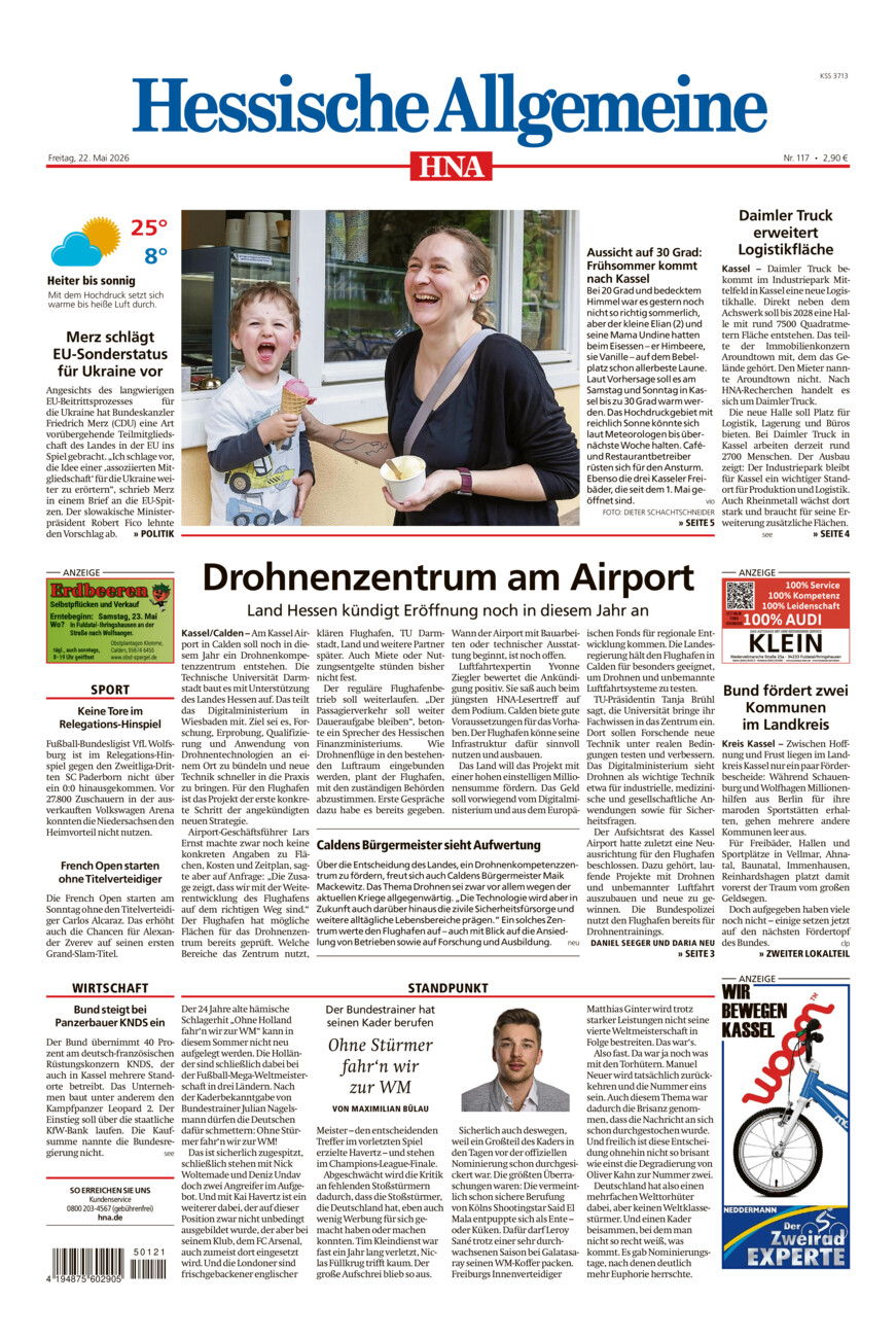 Hessische Allgemeine (Kassel-Mitte) vom Freitag, 22.05.2026