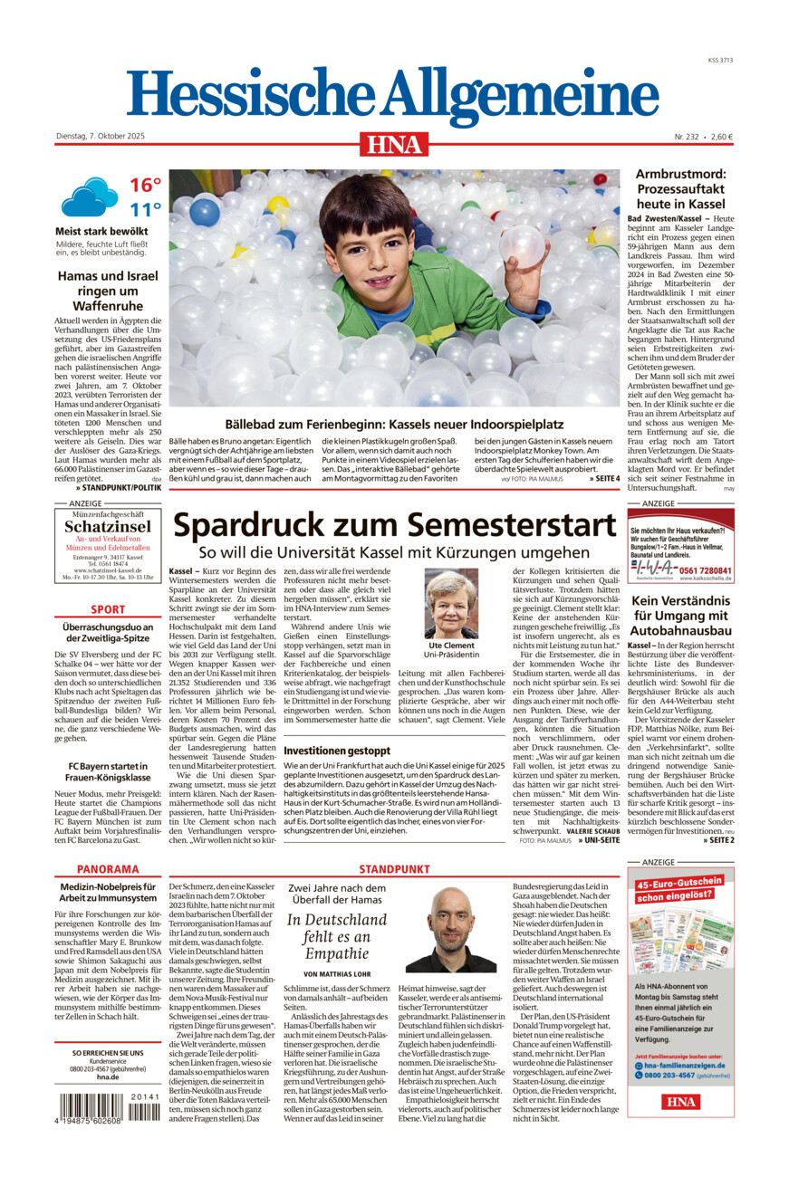 Hessische Allgemeine (Kassel-Mitte) vom Dienstag, 07.10.2025