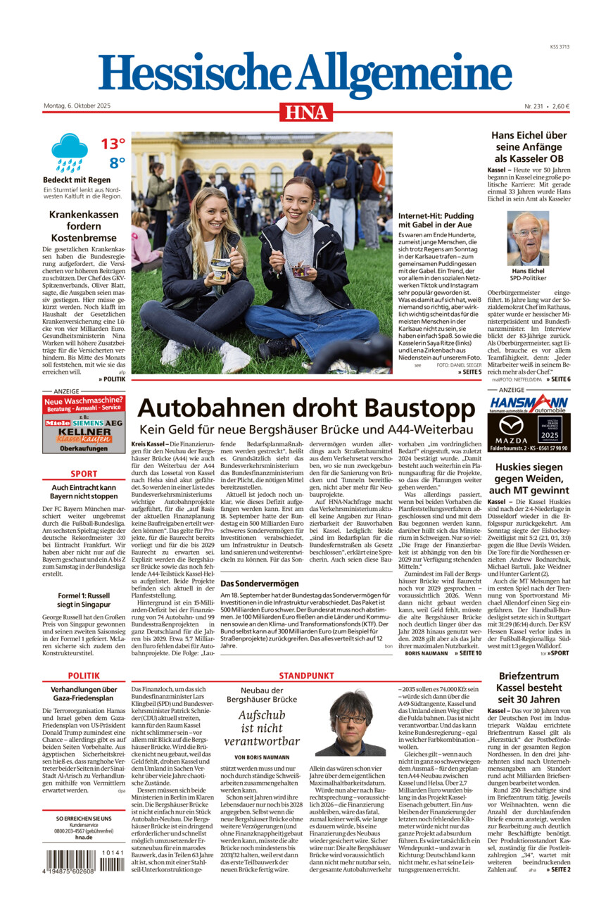 Hessische Allgemeine (Kassel-Mitte) vom Montag, 06.10.2025