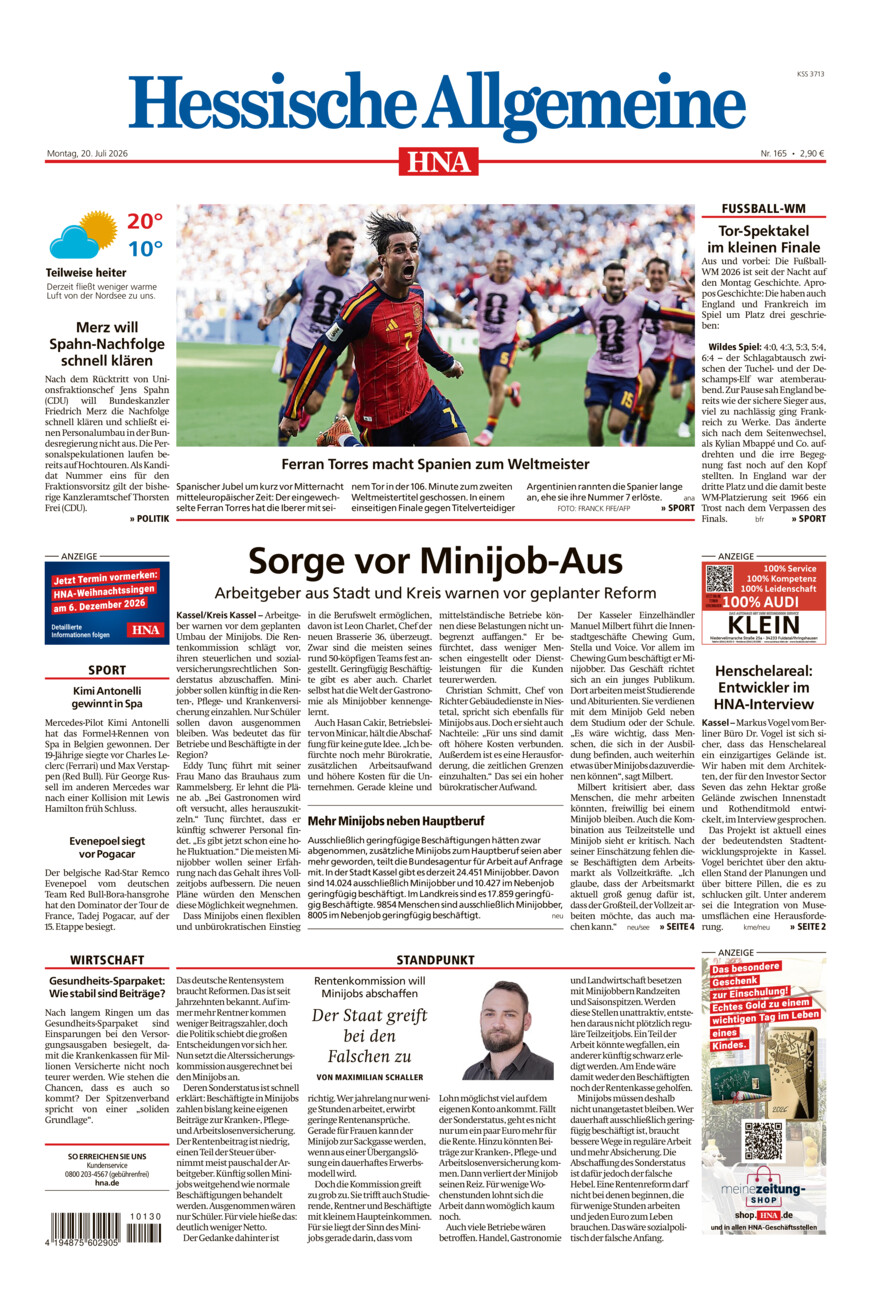Hessische Allgemeine (Kassel-Mitte) vom Montag, 20.07.2026