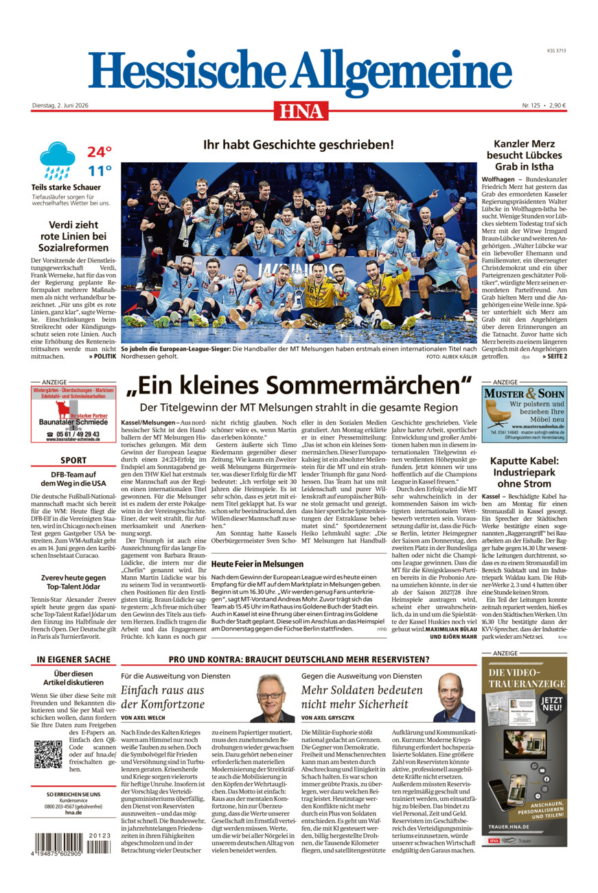 Hessische Allgemeine (Kassel-Mitte) vom Dienstag, 02.06.2026