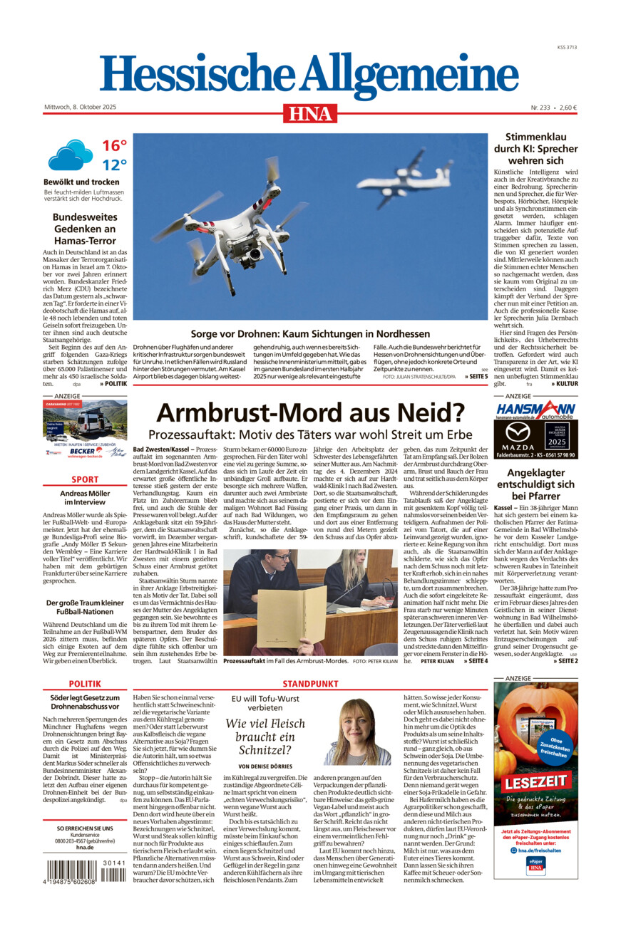 Hessische Allgemeine (Kassel-Mitte) vom Mittwoch, 08.10.2025