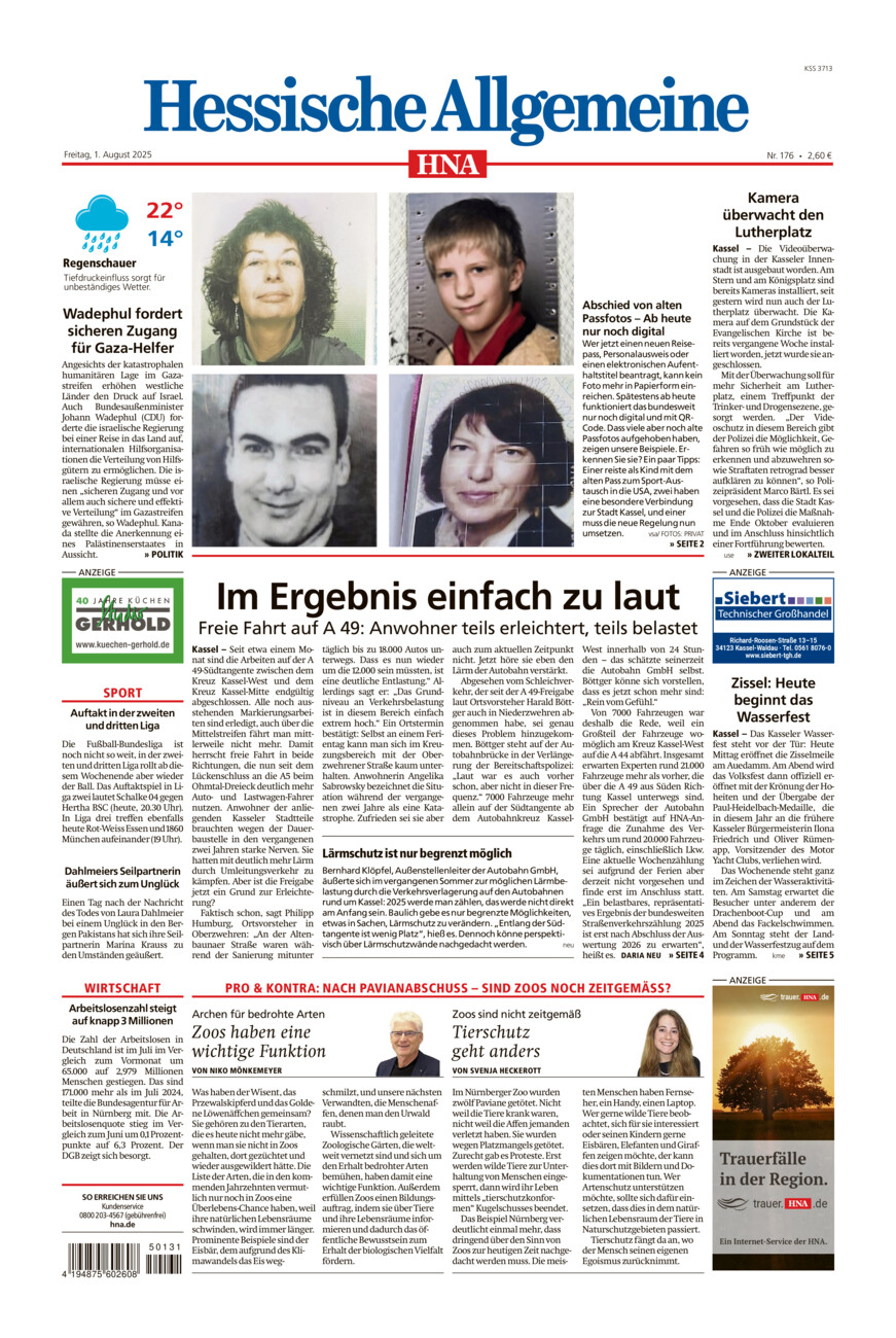 Hessische Allgemeine (Kassel-Mitte) vom Freitag, 01.08.2025