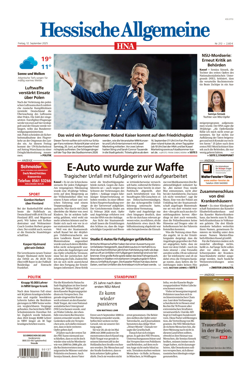 Hessische Allgemeine (Kassel-Mitte) vom Freitag, 12.09.2025