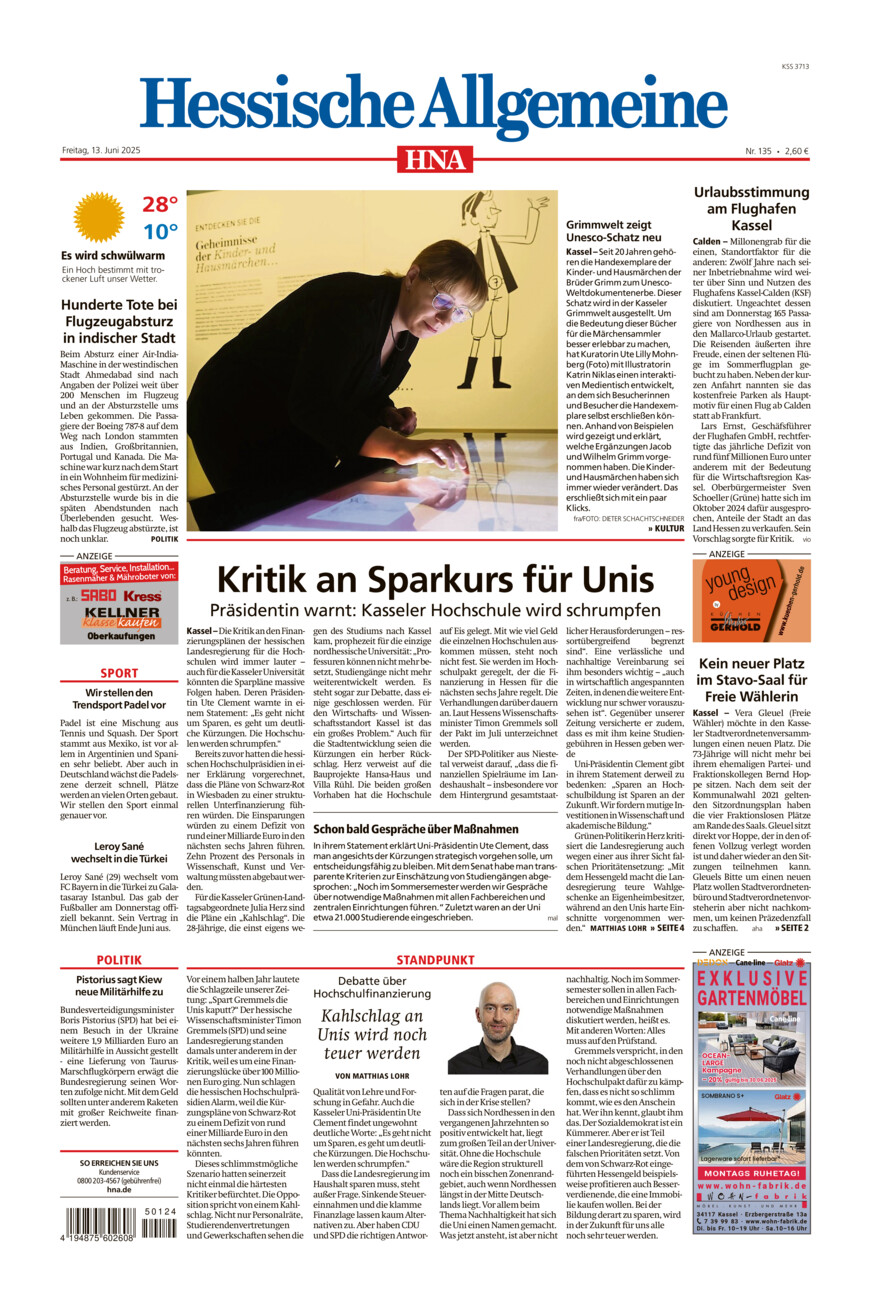 Hessische Allgemeine (Kassel-Mitte) vom Freitag, 13.06.2025