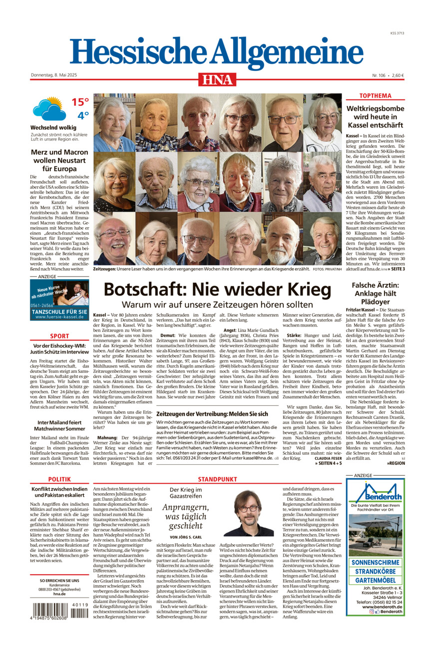 Hessische Allgemeine (Kassel-Mitte) vom Donnerstag, 08.05.2025
