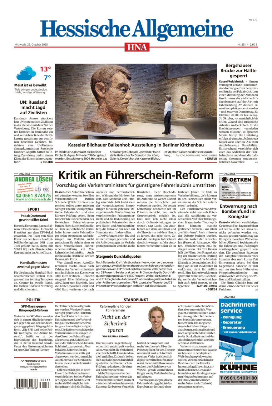 Hessische Allgemeine (Kassel-Mitte) vom Mittwoch, 29.10.2025