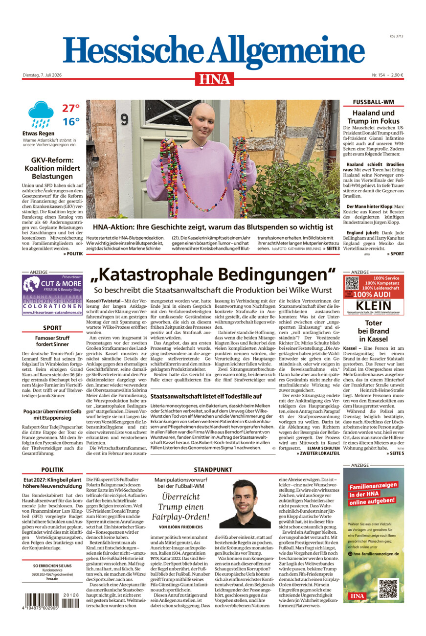 Hessische Allgemeine (Kassel-Mitte) vom Dienstag, 07.07.2026