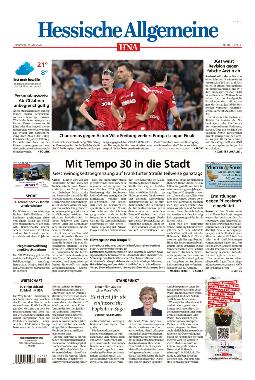 Hessische Allgemeine (Kassel-Mitte) vom Donnerstag, 21.05.2026