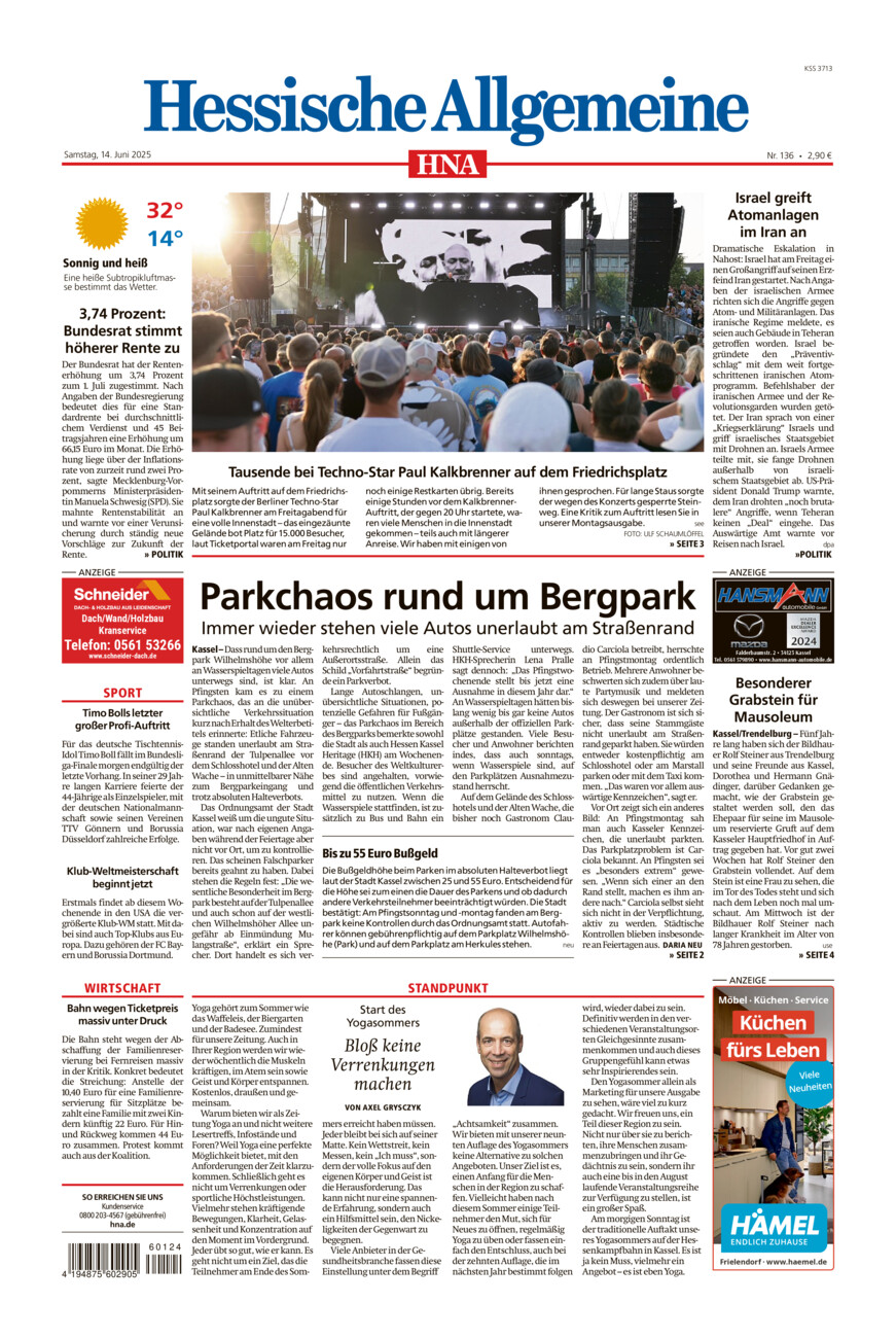Hessische Allgemeine (Kassel-Mitte) vom Samstag, 14.06.2025