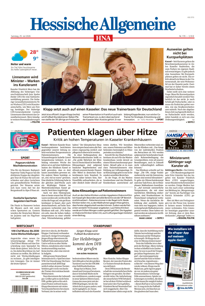 Hessische Allgemeine (Kassel-Mitte) vom Samstag, 25.07.2026