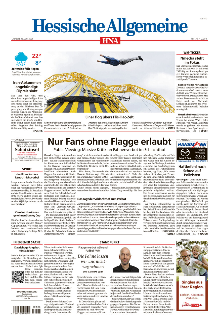 Hessische Allgemeine (Kassel-Mitte) vom Dienstag, 16.06.2026