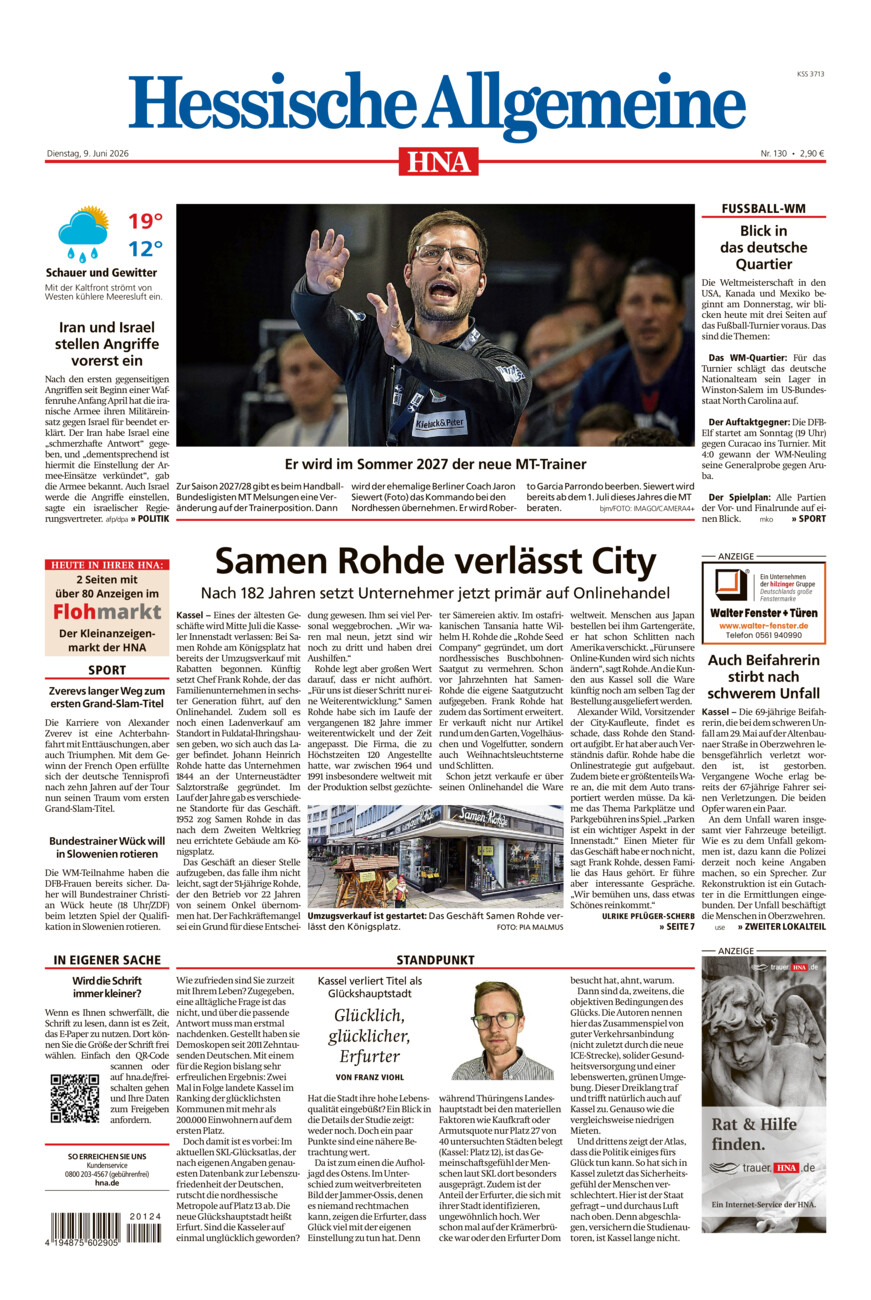 Hessische Allgemeine (Kassel-Mitte) vom Dienstag, 09.06.2026