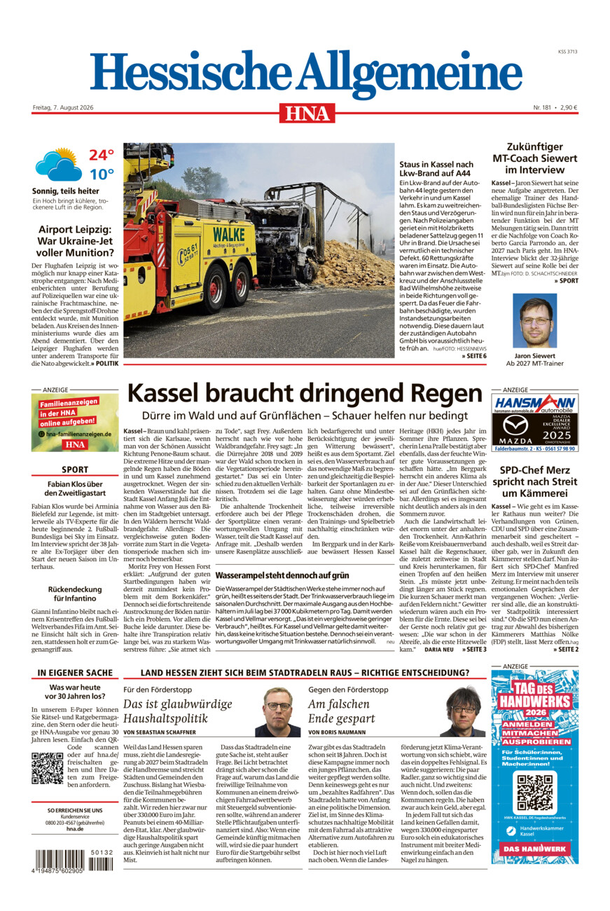 Hessische Allgemeine (Kassel-Mitte) vom Freitag, 07.08.2026