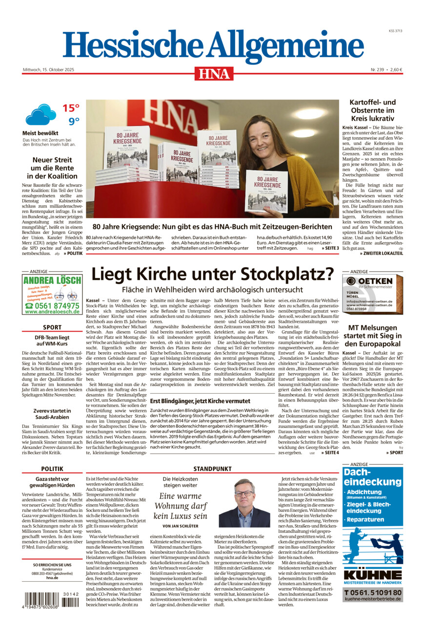 Hessische Allgemeine (Kassel-Mitte) vom Mittwoch, 15.10.2025