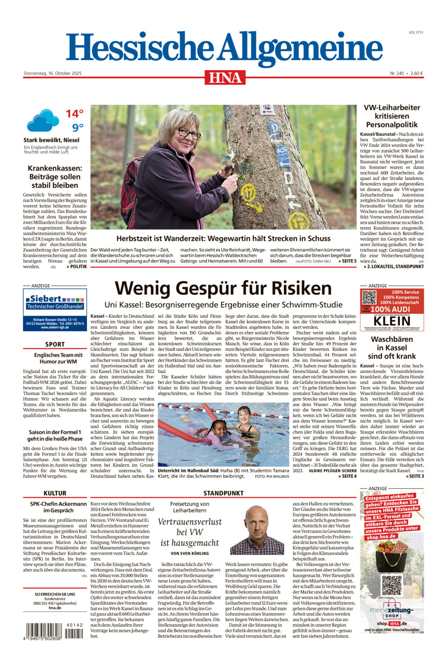 Hessische Allgemeine (Kassel-Mitte) vom Donnerstag, 16.10.2025