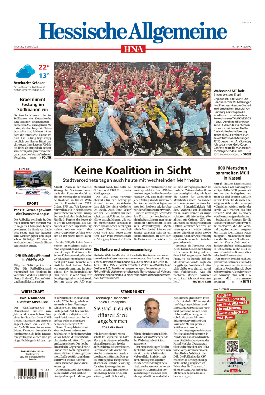 Hessische Allgemeine (Kassel-Mitte) vom Montag, 01.06.2026