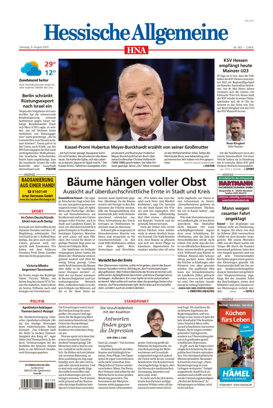Hessische Allgemeine (Kassel-Mitte) vom Samstag, 09.08.2025