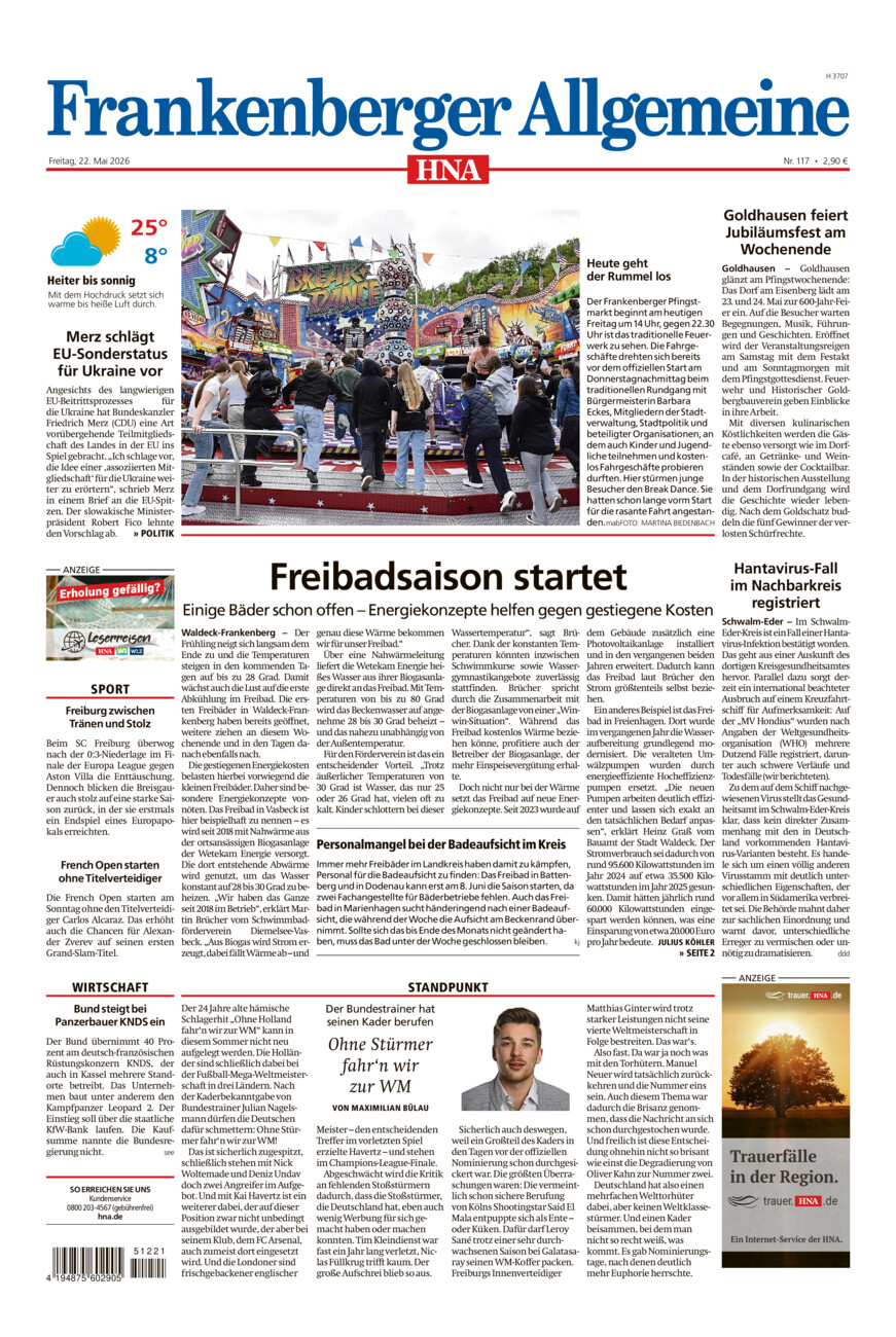 Frankenberger Allgemeine vom Freitag, 22.05.2026