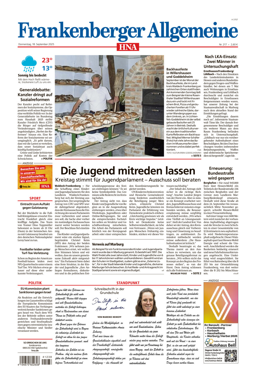 Frankenberger Allgemeine vom Donnerstag, 18.09.2025