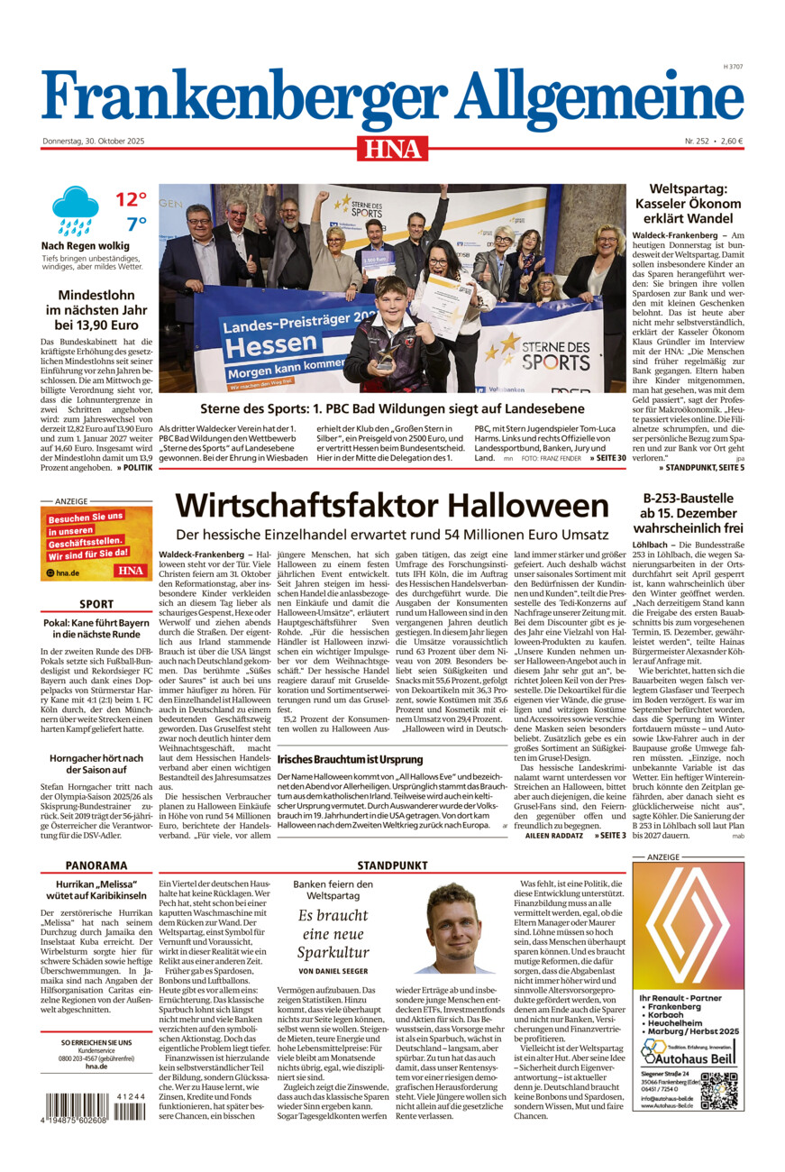 Frankenberger Allgemeine vom Donnerstag, 30.10.2025