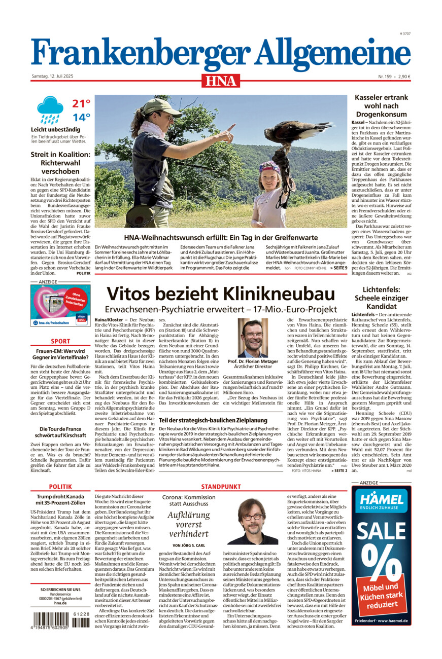 Frankenberger Allgemeine vom Samstag, 12.07.2025
