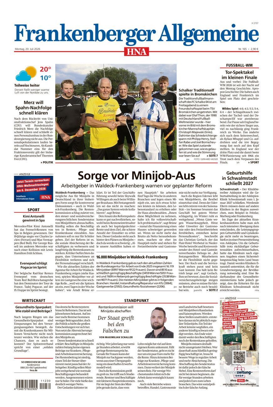 Frankenberger Allgemeine vom Montag, 20.07.2026