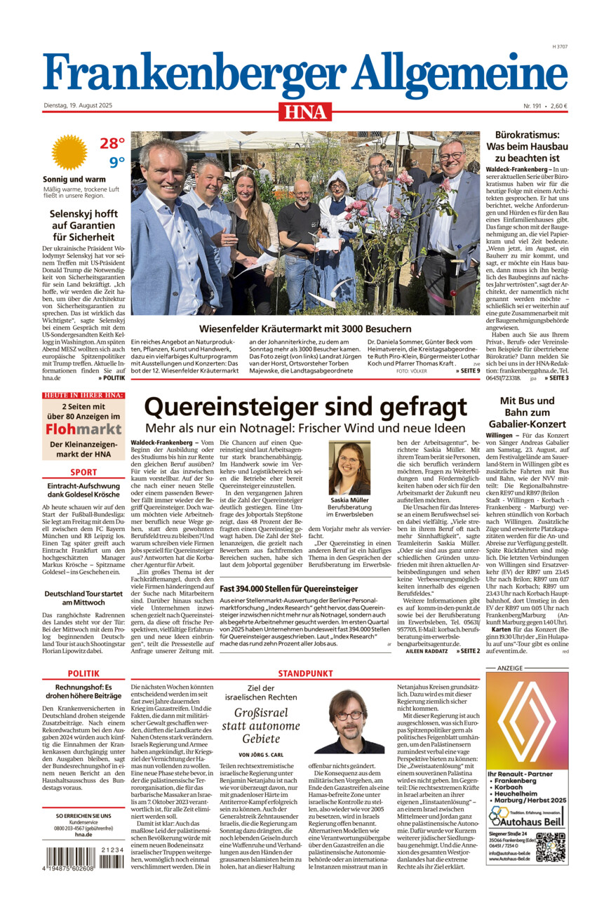 Frankenberger Allgemeine vom Dienstag, 19.08.2025