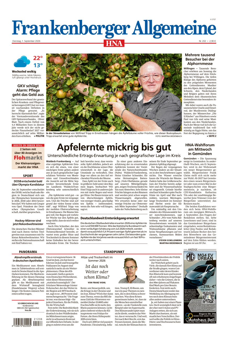 Frankenberger Allgemeine vom Dienstag, 01.09.2026