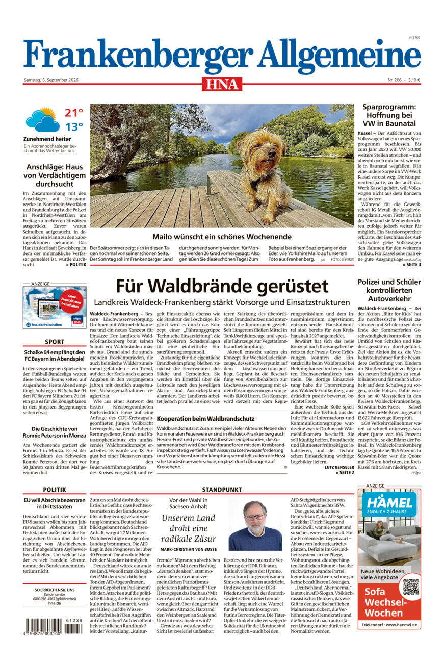 Frankenberger Allgemeine vom Samstag, 05.09.2026
