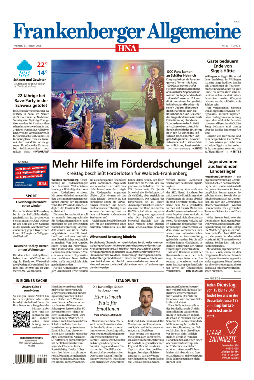 Frankenberger Allgemeine vom Montag, 31.08.2026