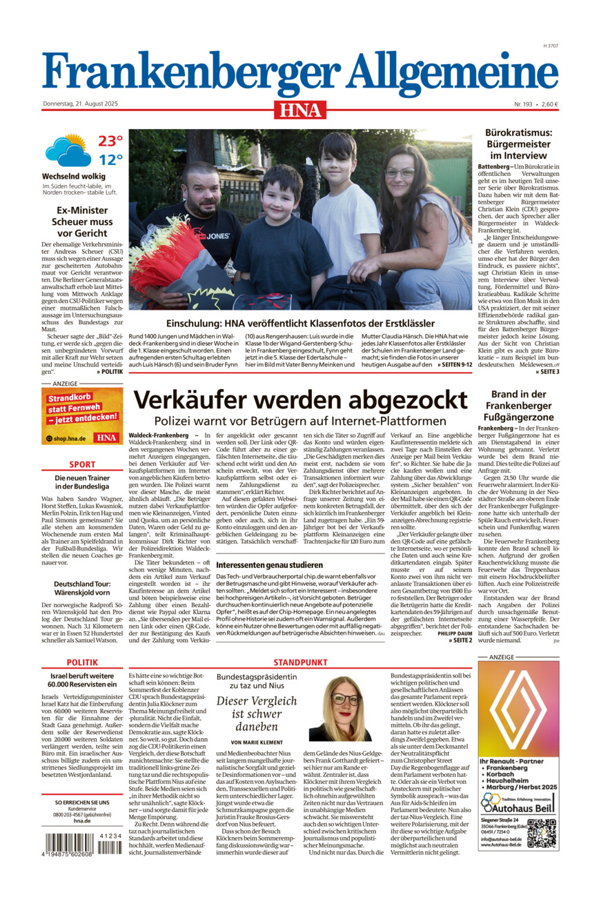 Frankenberger Allgemeine vom Donnerstag, 21.08.2025