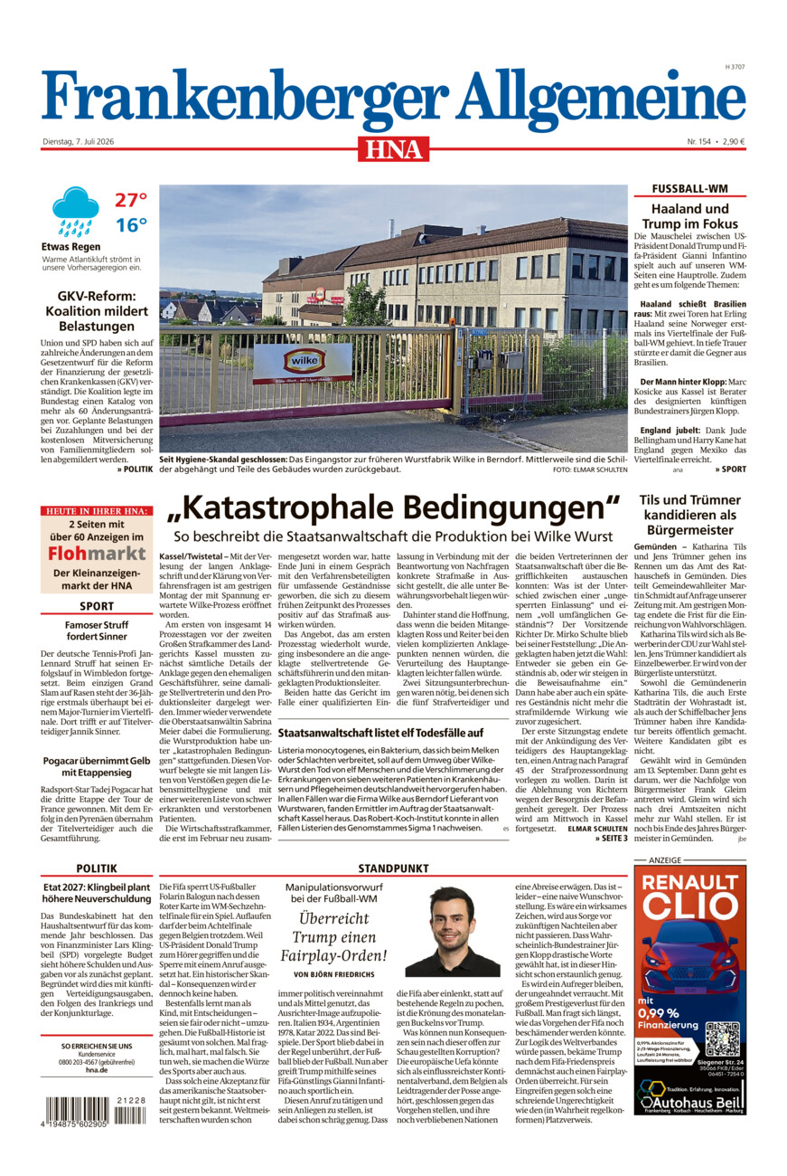 Frankenberger Allgemeine vom Dienstag, 07.07.2026