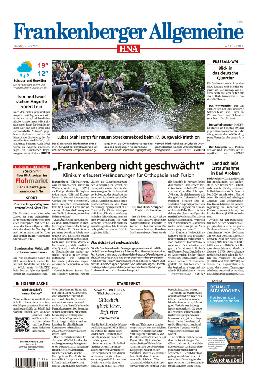 Frankenberger Allgemeine vom Dienstag, 09.06.2026