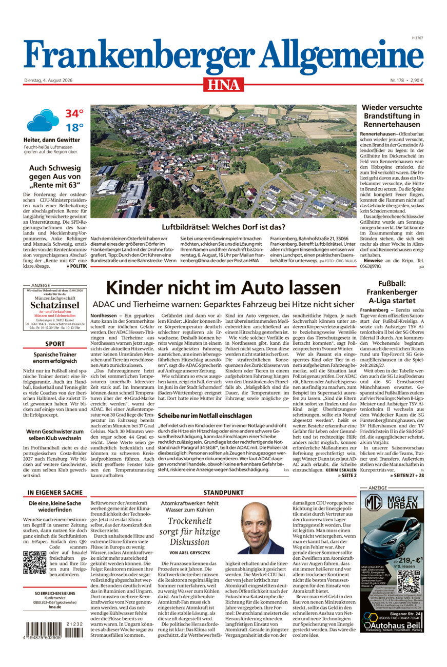 Frankenberger Allgemeine vom Dienstag, 04.08.2026