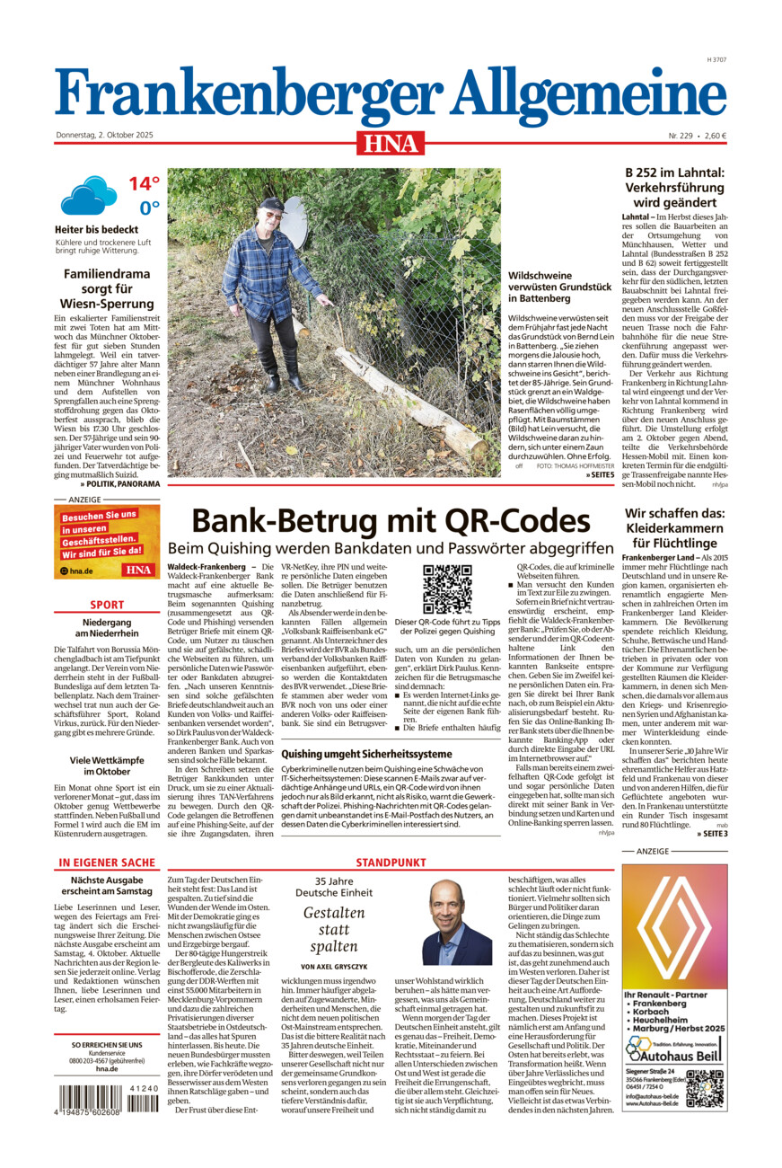 Frankenberger Allgemeine vom Donnerstag, 02.10.2025
