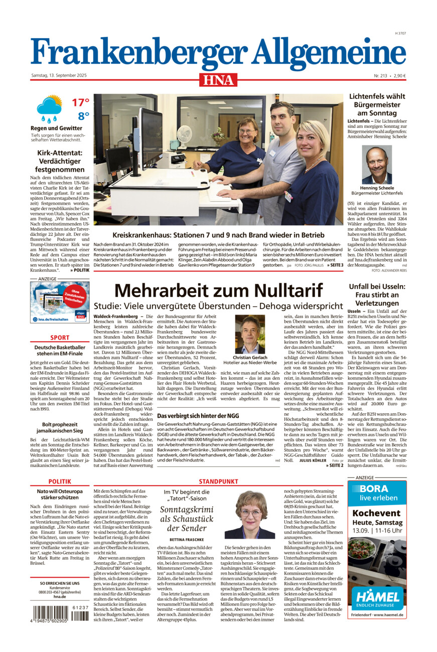 Frankenberger Allgemeine vom Samstag, 13.09.2025