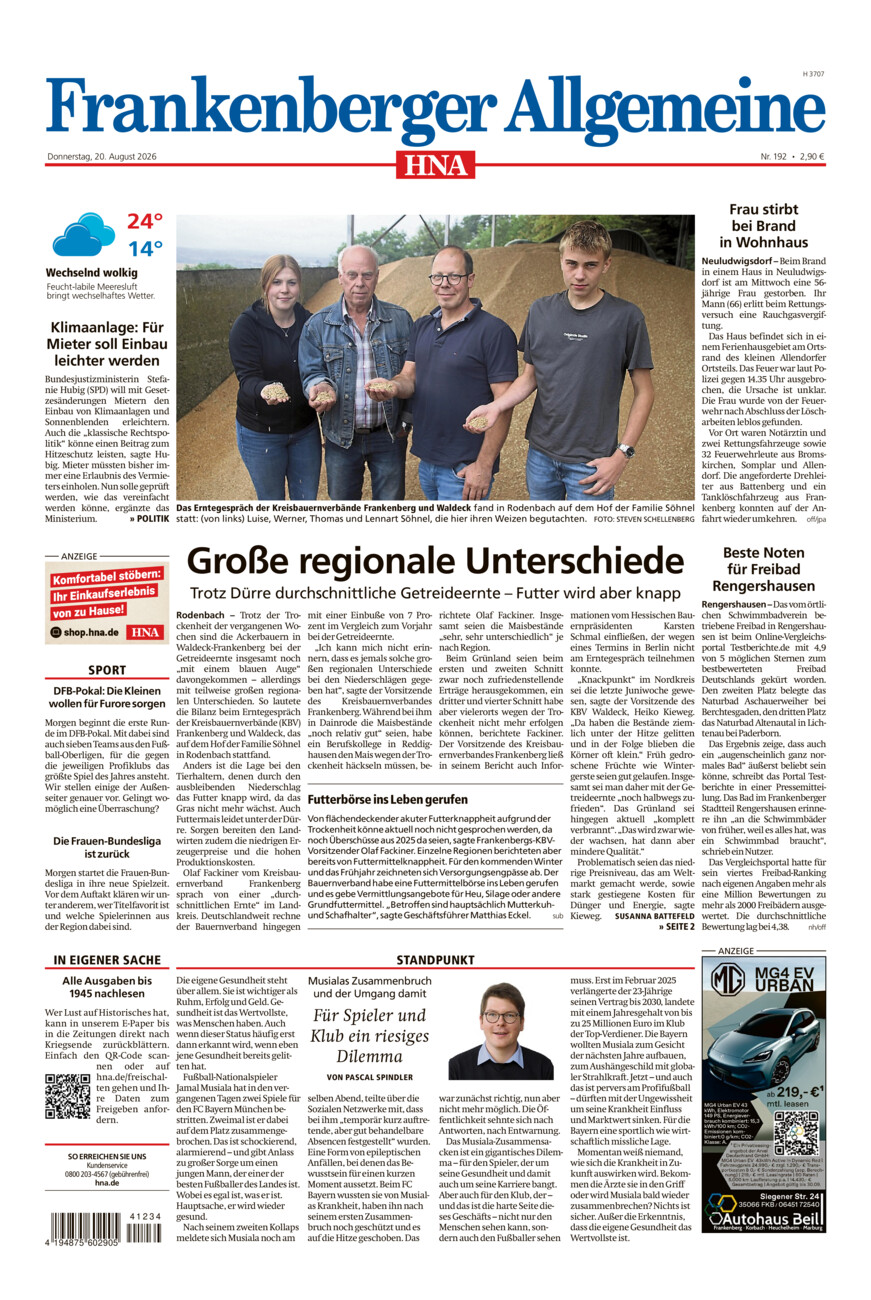 Frankenberger Allgemeine vom Donnerstag, 20.08.2026