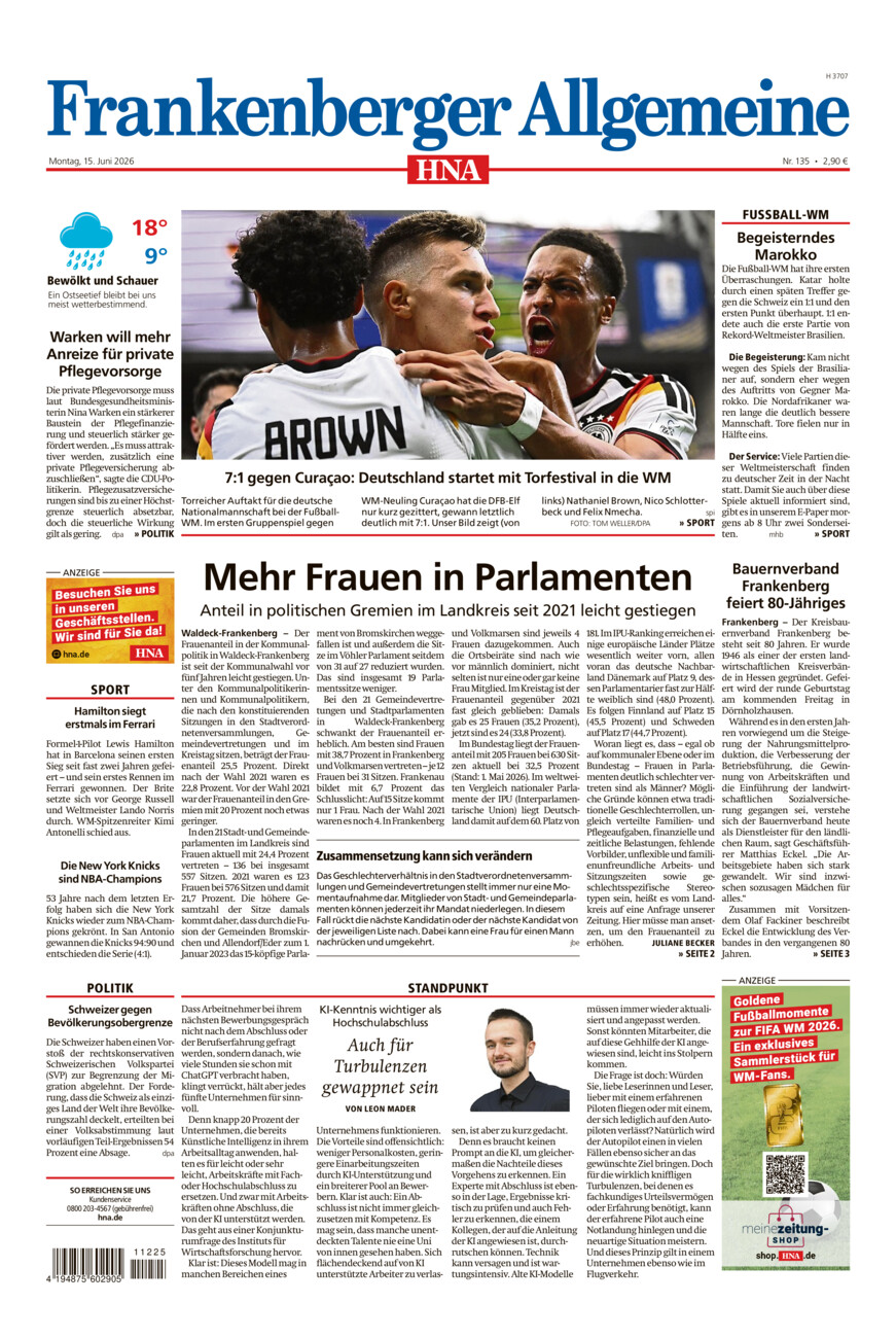 Frankenberger Allgemeine vom Montag, 15.06.2026