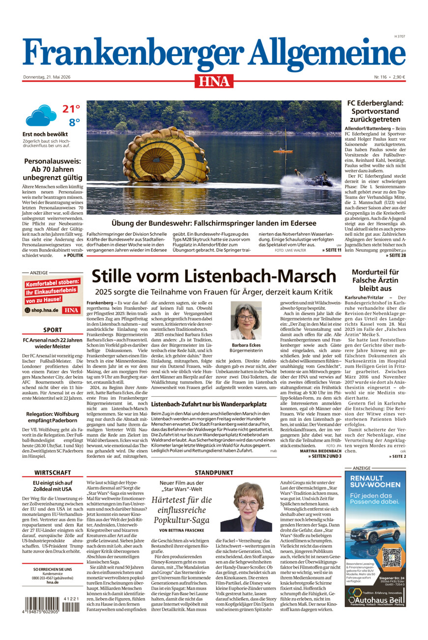 Frankenberger Allgemeine vom Donnerstag, 21.05.2026