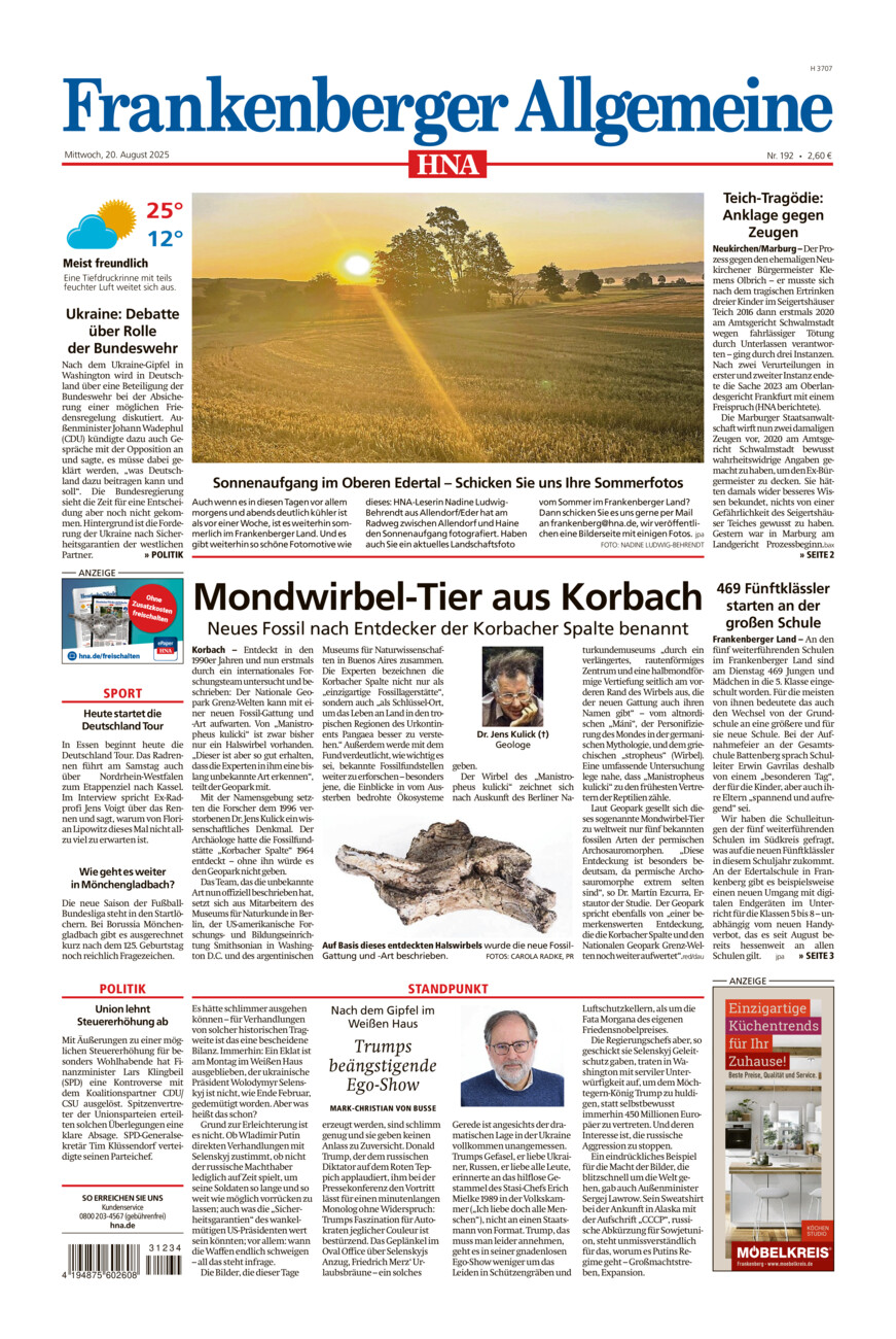 Frankenberger Allgemeine vom Mittwoch, 20.08.2025