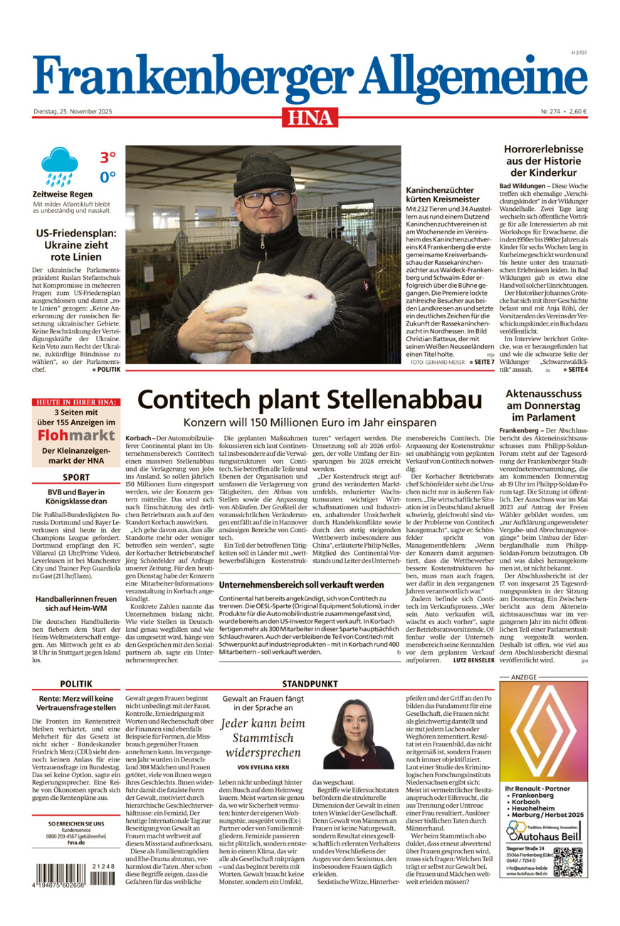 Frankenberger Allgemeine vom Dienstag, 25.11.2025