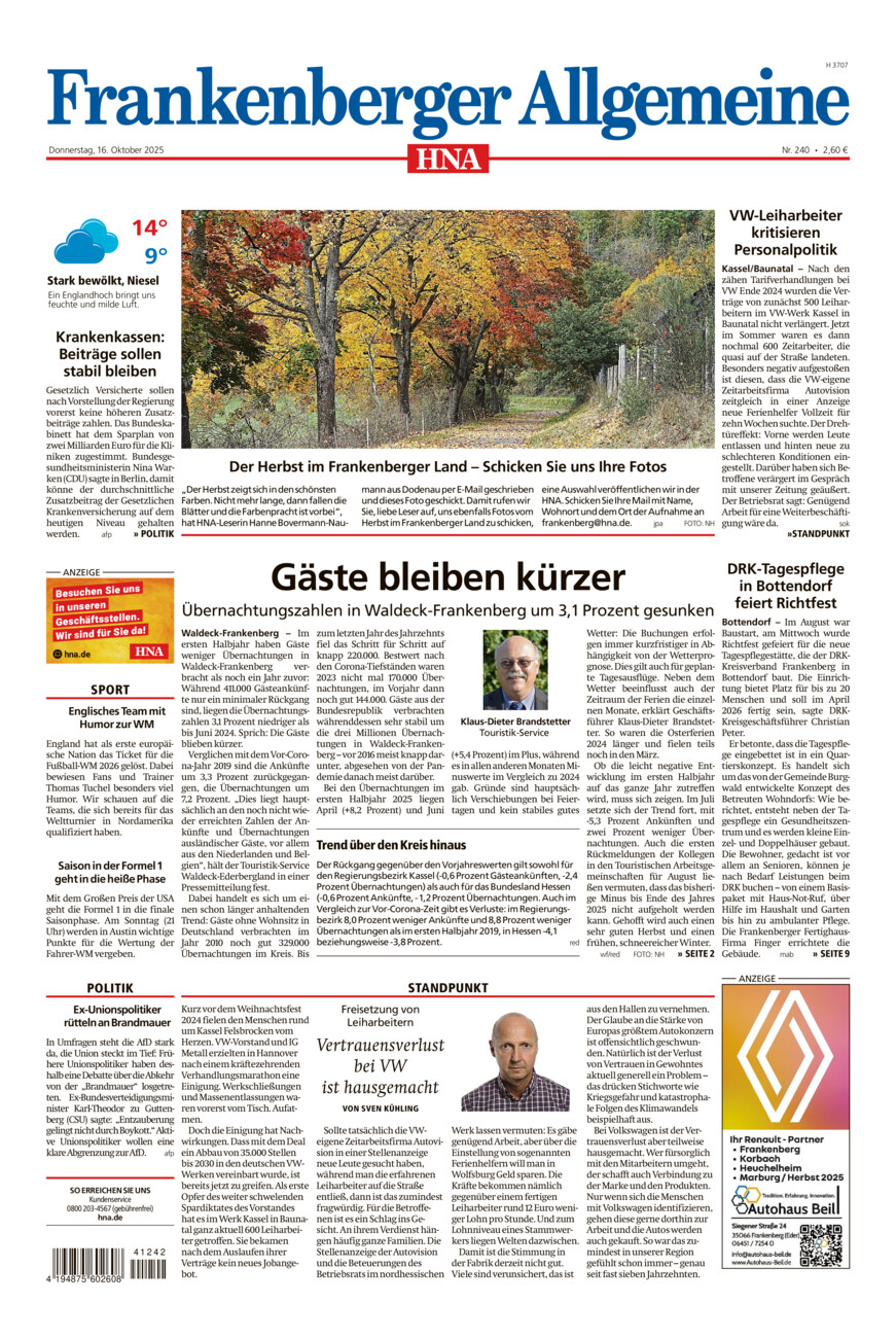 Frankenberger Allgemeine vom Donnerstag, 16.10.2025