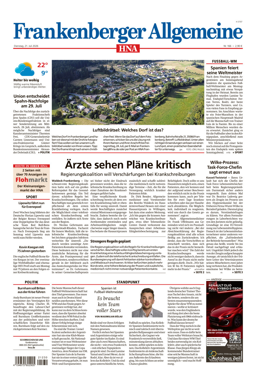 Frankenberger Allgemeine vom Dienstag, 21.07.2026