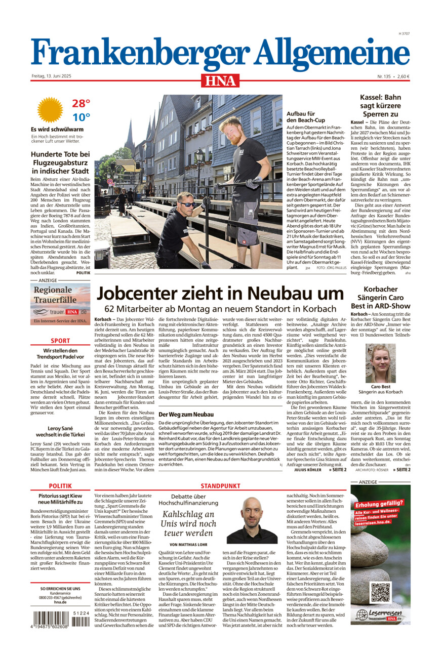Frankenberger Allgemeine vom Freitag, 13.06.2025