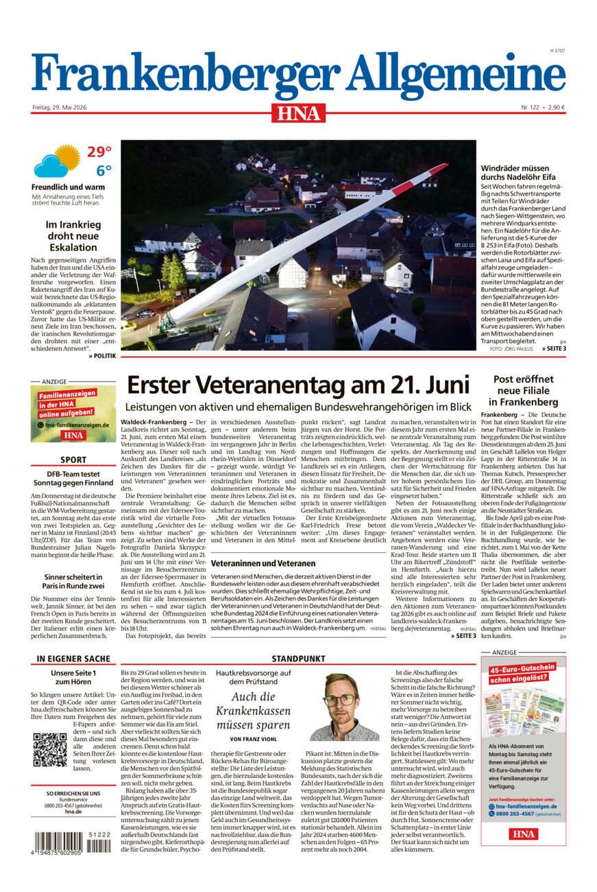 Frankenberger Allgemeine vom Freitag, 29.05.2026